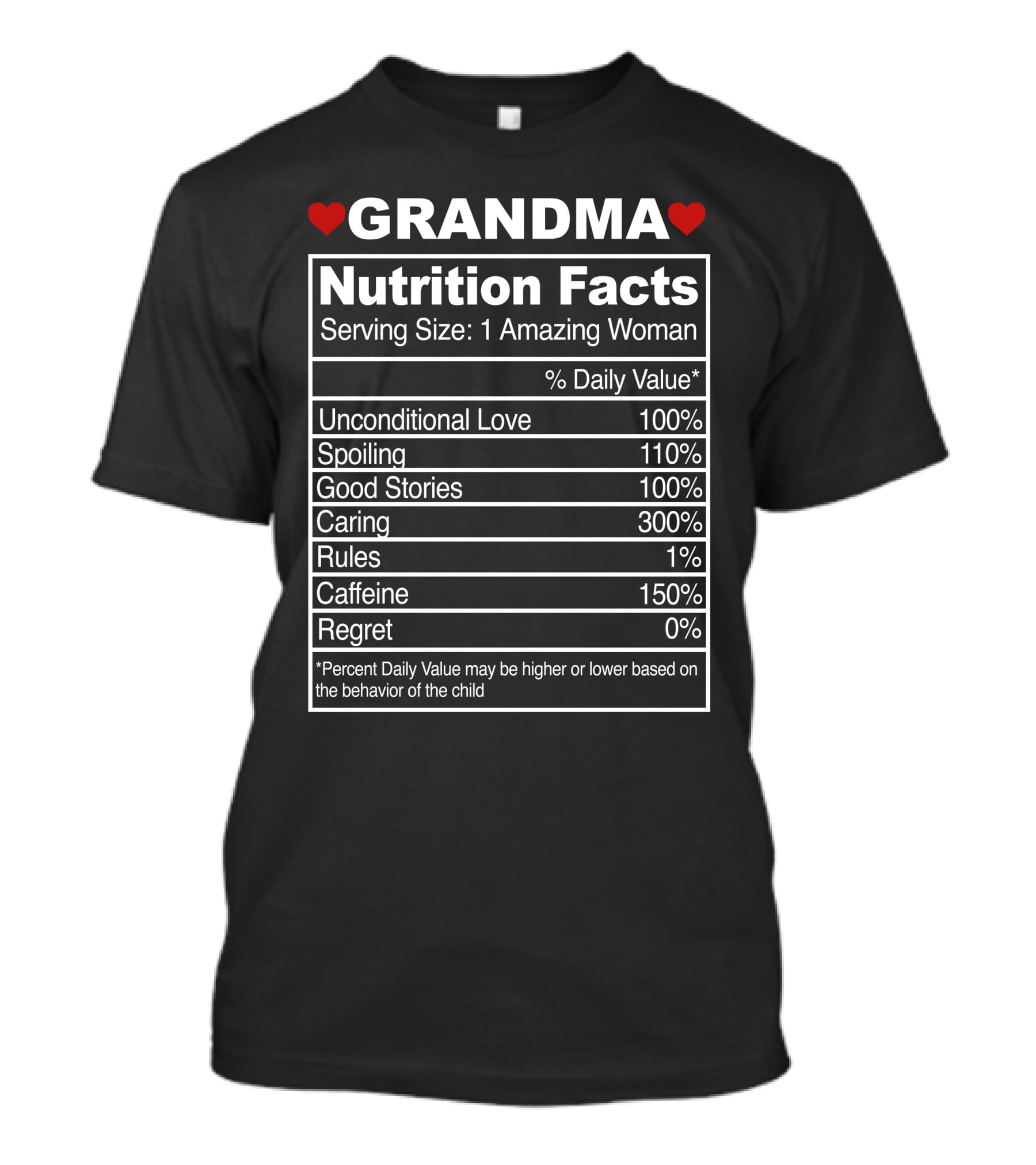 Grandma Nutrition Facts Unconditional Love Spoiling Good Stories Caring Unique T-Shirt