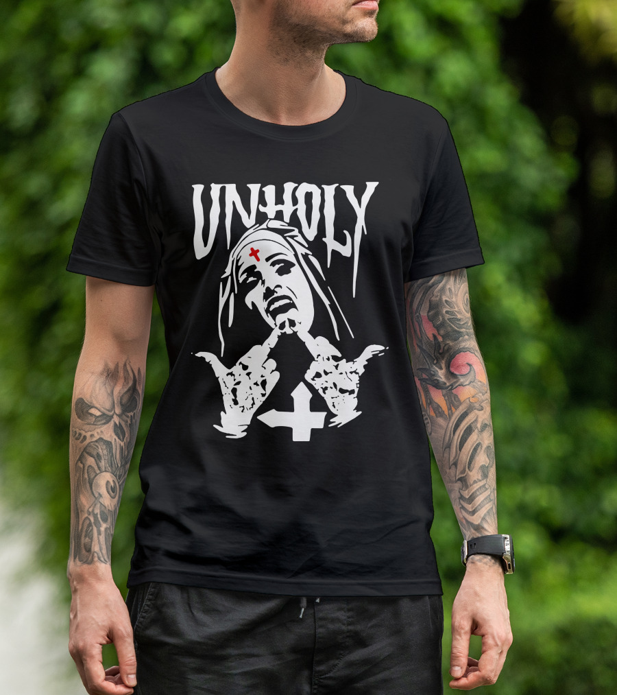 UNHOLY Inverted Cross Nun Middle Finger T-Shirt
