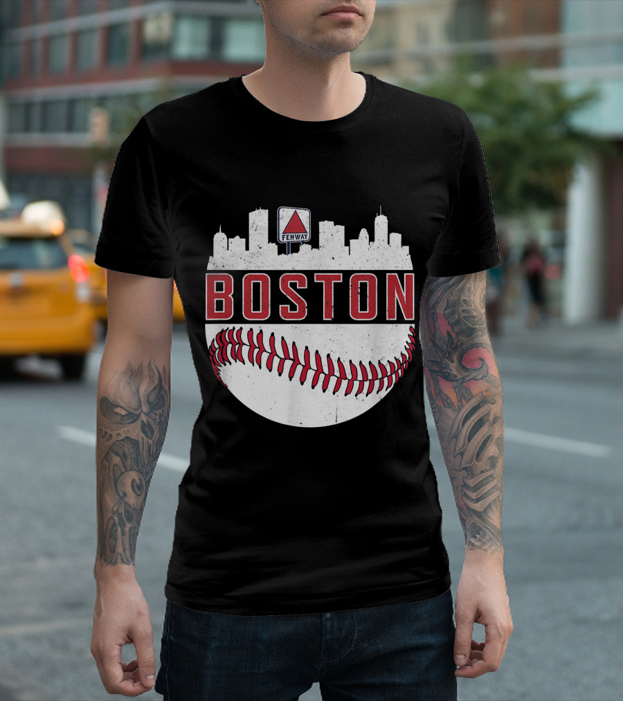 Boston Fenway Skyline Baseball Red Sox Novelty Massachusetts T-Shirt