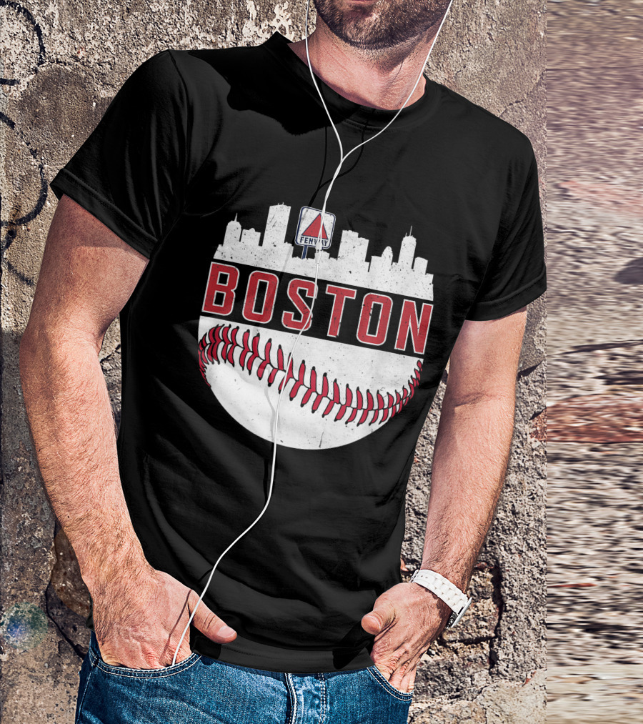 Boston Fenway Skyline Baseball Red Sox Novelty Massachusetts T-Shirt