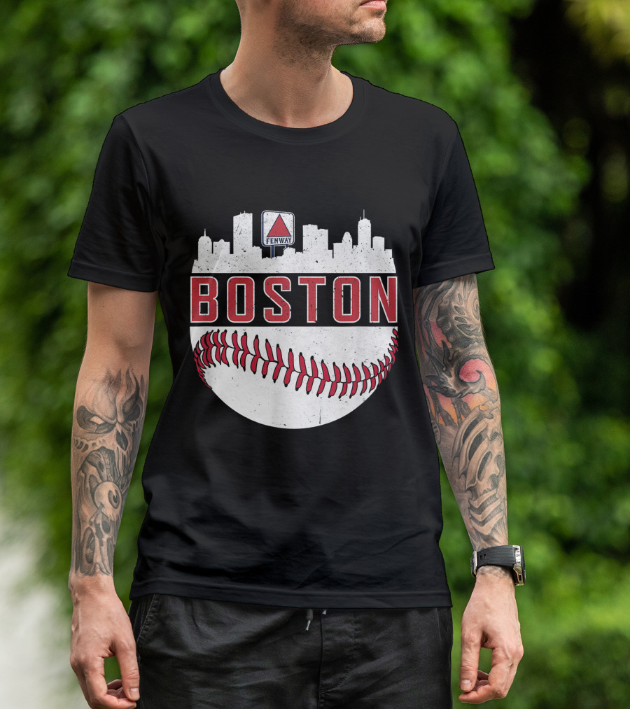 Boston Fenway Skyline Baseball Red Sox Novelty Massachusetts T-Shirt