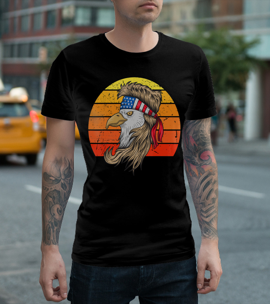 Bald Eagle With American Flag Mullet 4th Of July USA Pride T-Shirt