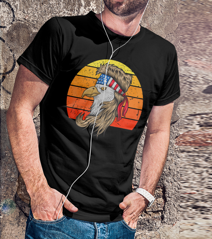 Bald Eagle With American Flag Mullet 4th Of July USA Pride T-Shirt