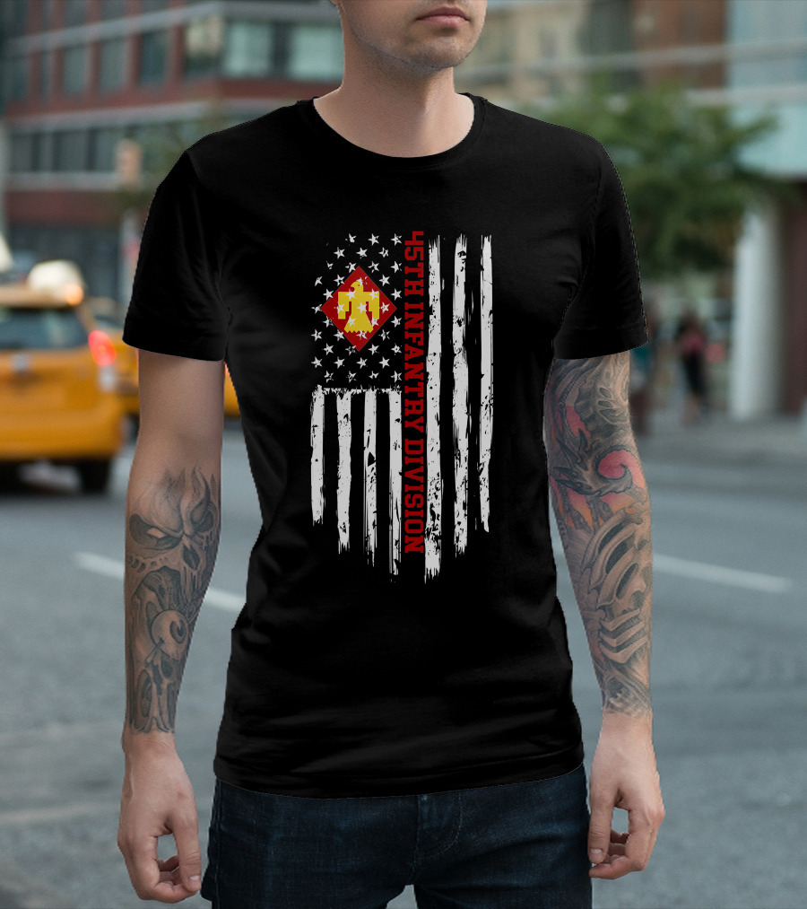 45th Infantry Division American Flag Distressed T-Shirt