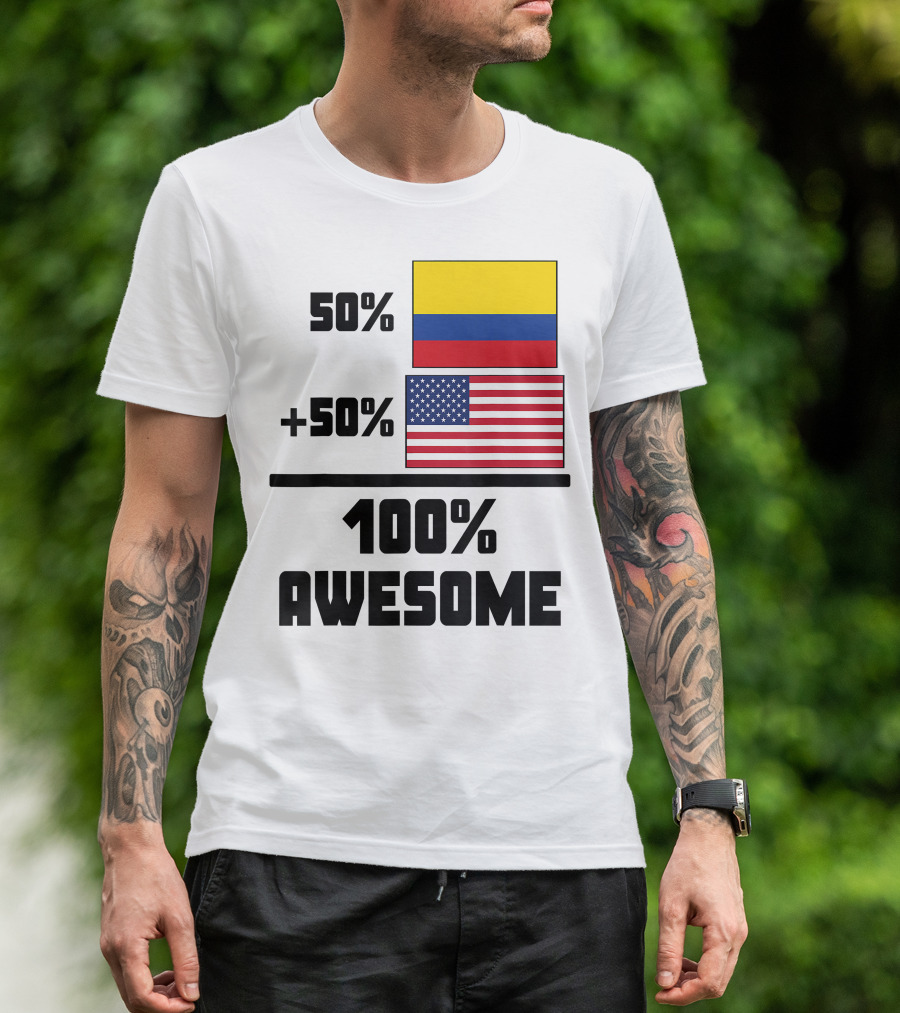50 Colombian 50 American Flags 100 Awesome T-Shirt
