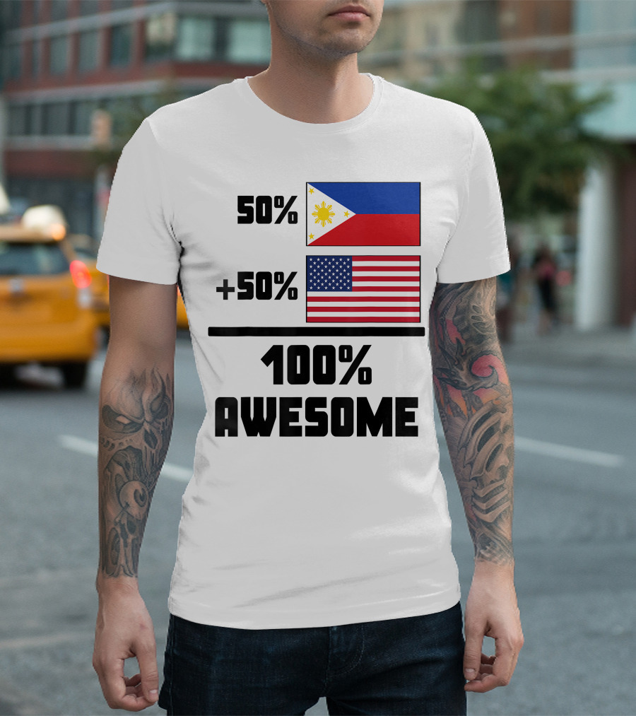 50 Filipino 50 American 100 Awesome Philippines Flag USA Flag T-Shirt