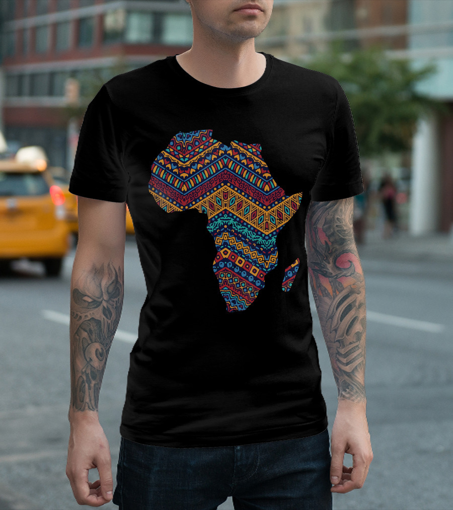 Africa Flag Kente Cloth Black Pride African American Map T-Shirt
