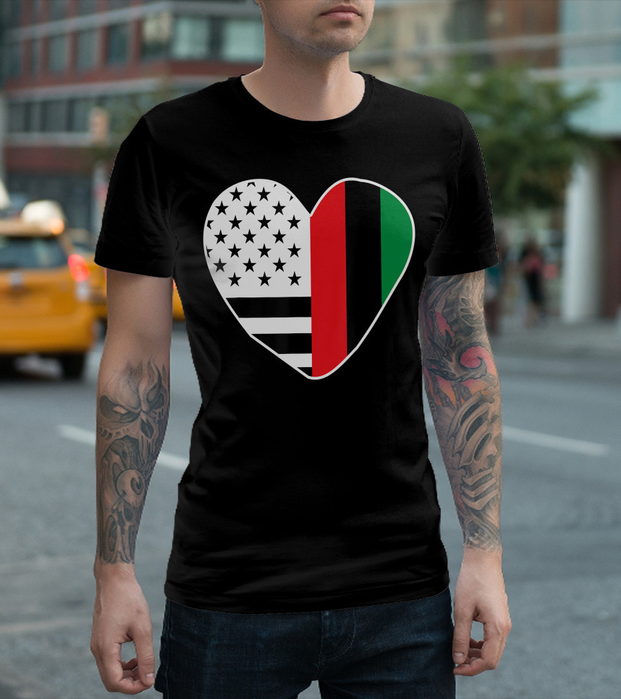 African American Black History Month Heart With USA And Pan-African Colors T-Shirt