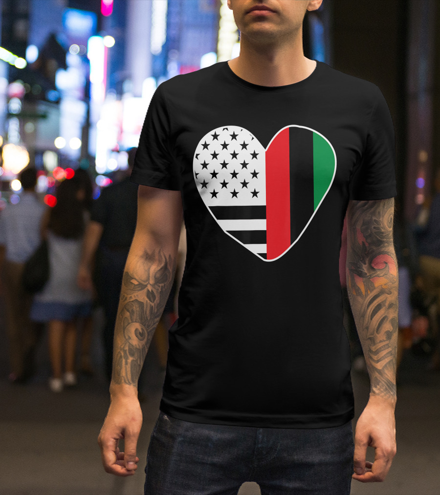 African American Black History Month Heart With USA And Pan-African Colors T-Shirt