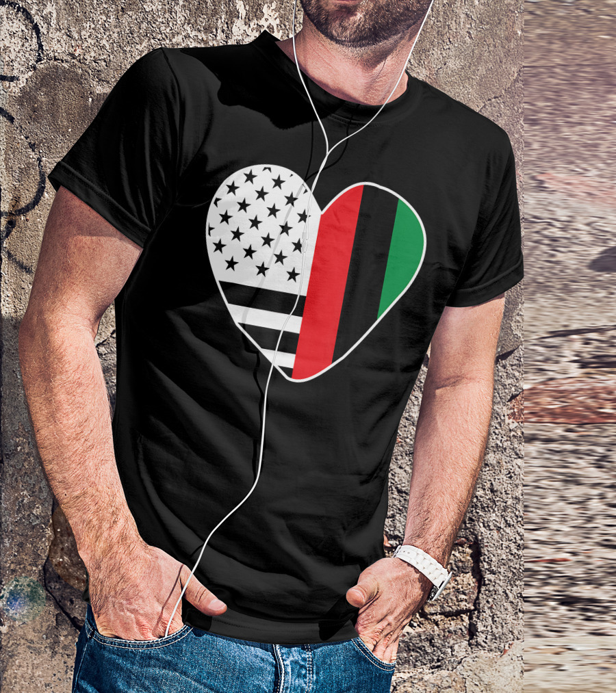 African American Black History Month Heart With USA And Pan-African Colors T-Shirt