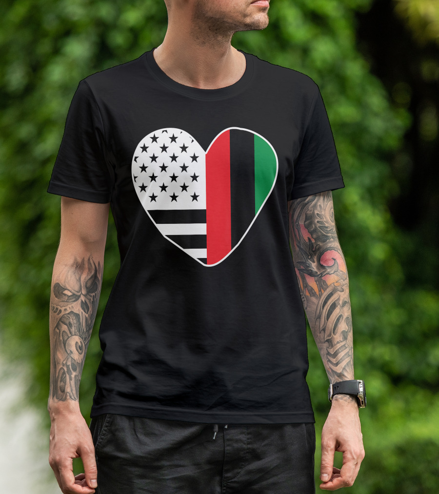 African American Black History Month Heart With USA And Pan-African Colors T-Shirt