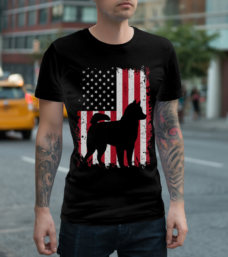 Alaskan Klee Kai Silhouette USA Flag 4th of July T-Shirt
