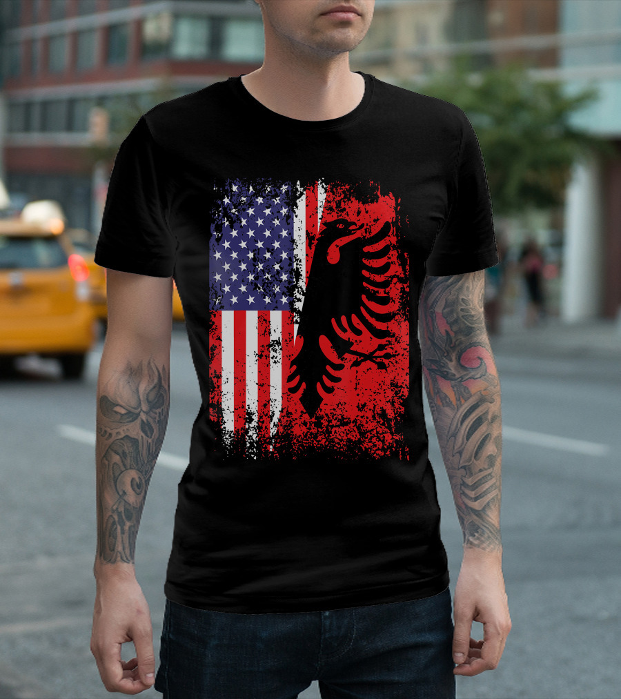USA American Albania Flag Patriotic Albanian American Flag T-Shirt