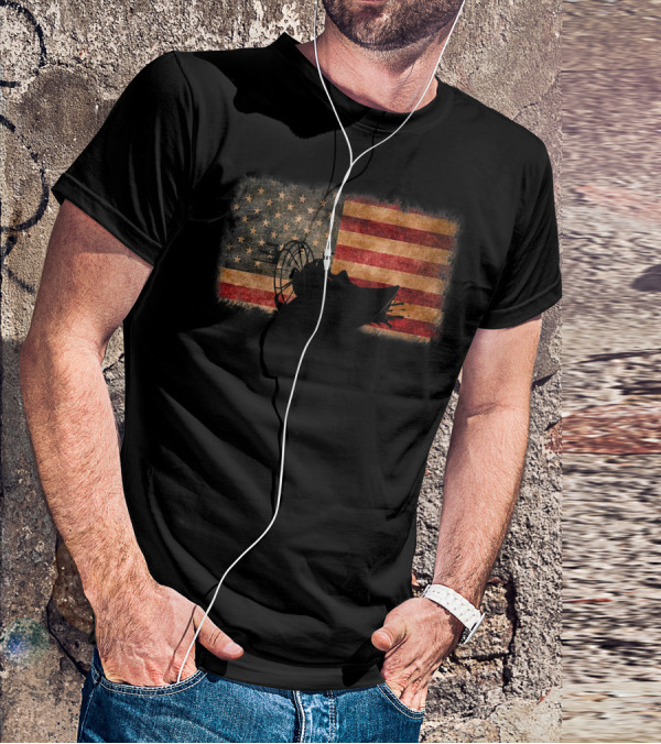 American Flag Airboat Racing Silhouette Over Rustic America T-Shirt