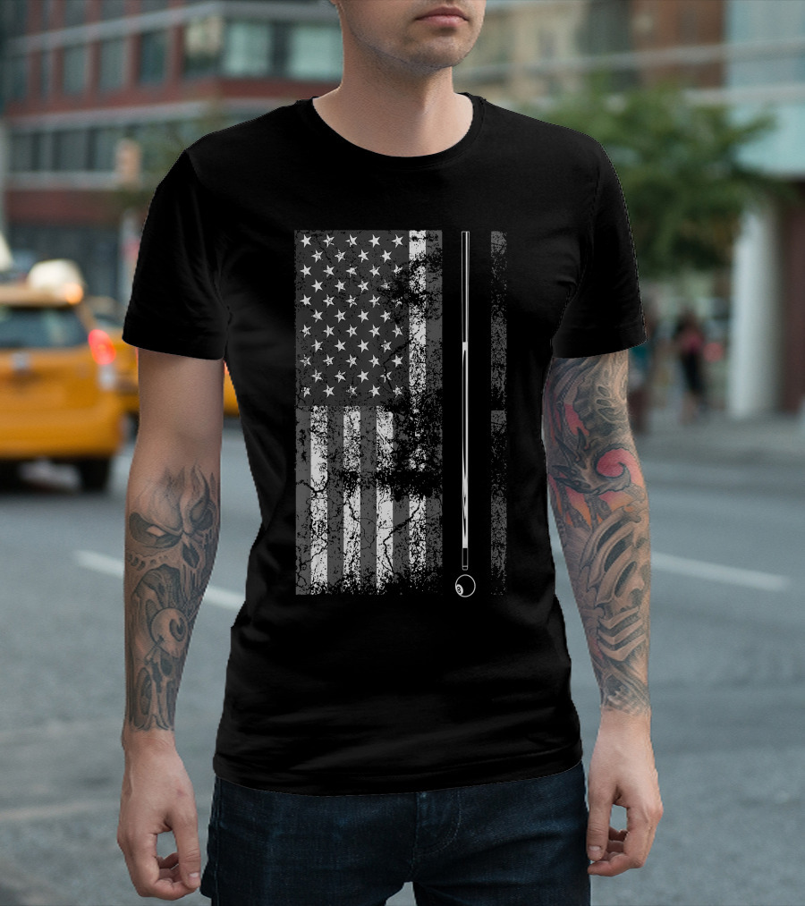American Flag Billiard Stick Cute Table Game USA T-Shirt