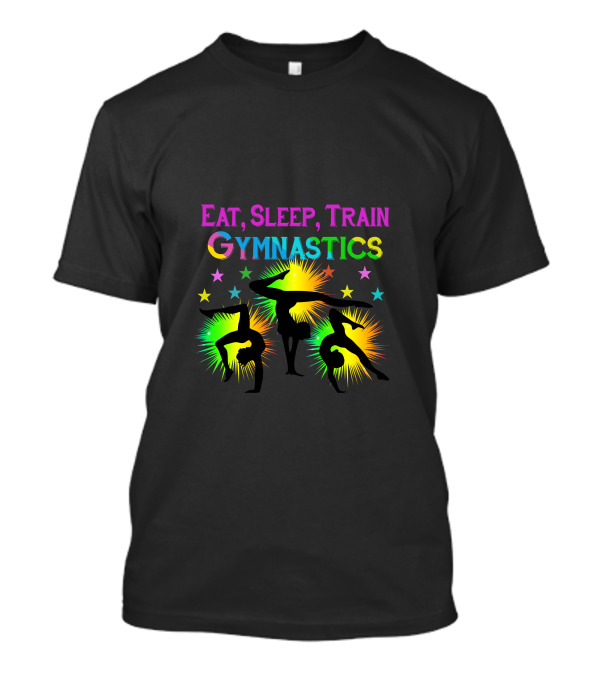 Eat Sleep Train Gymnastics Colorful Silhouette Stars Explosion T-Shirt