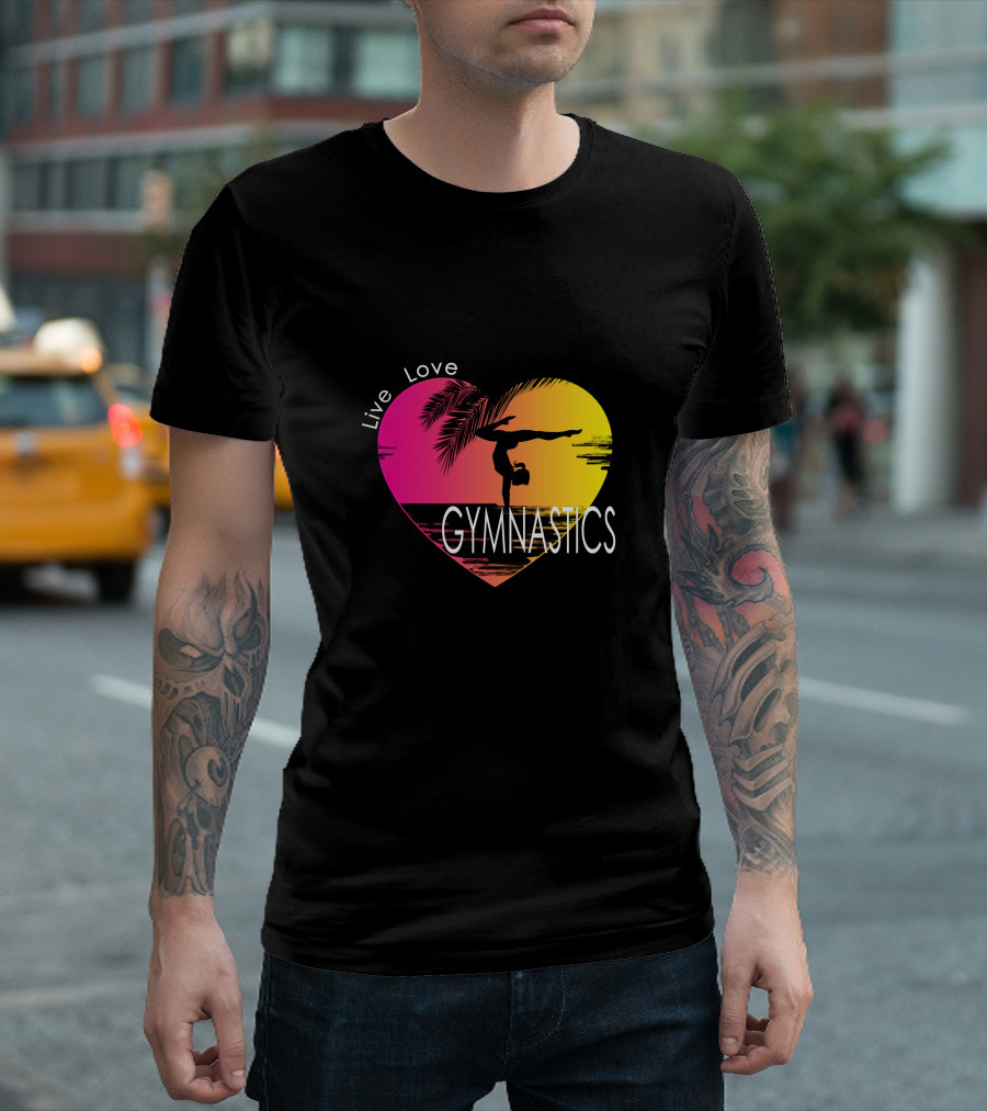 Live Love Gymnastics Heart Sunset T-Shirt