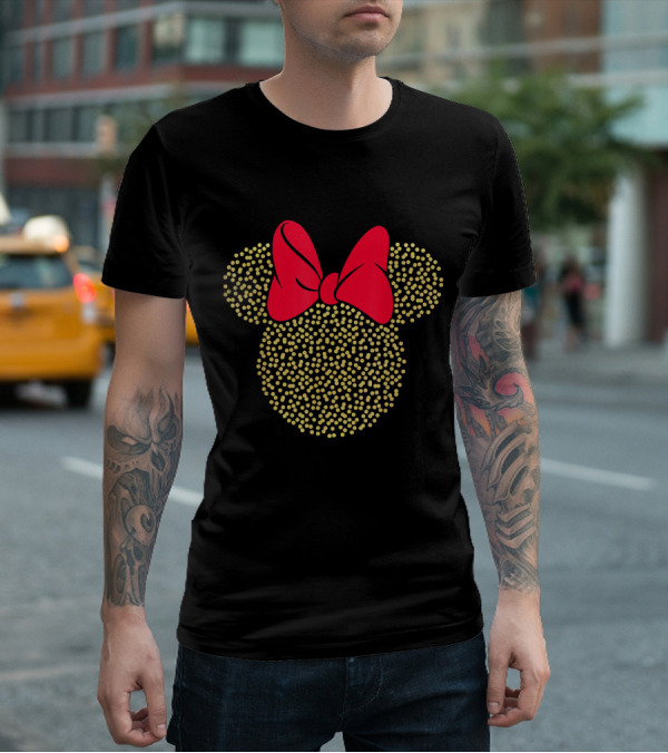 Disney Minnie Mouse Gold Dotted Icon With Red Bow T-Shirt