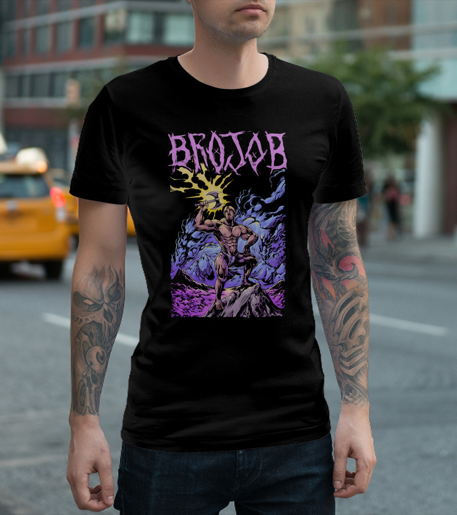 BROJOB Warrior With Axe In Vibrant Mountain Landscape T-Shirt