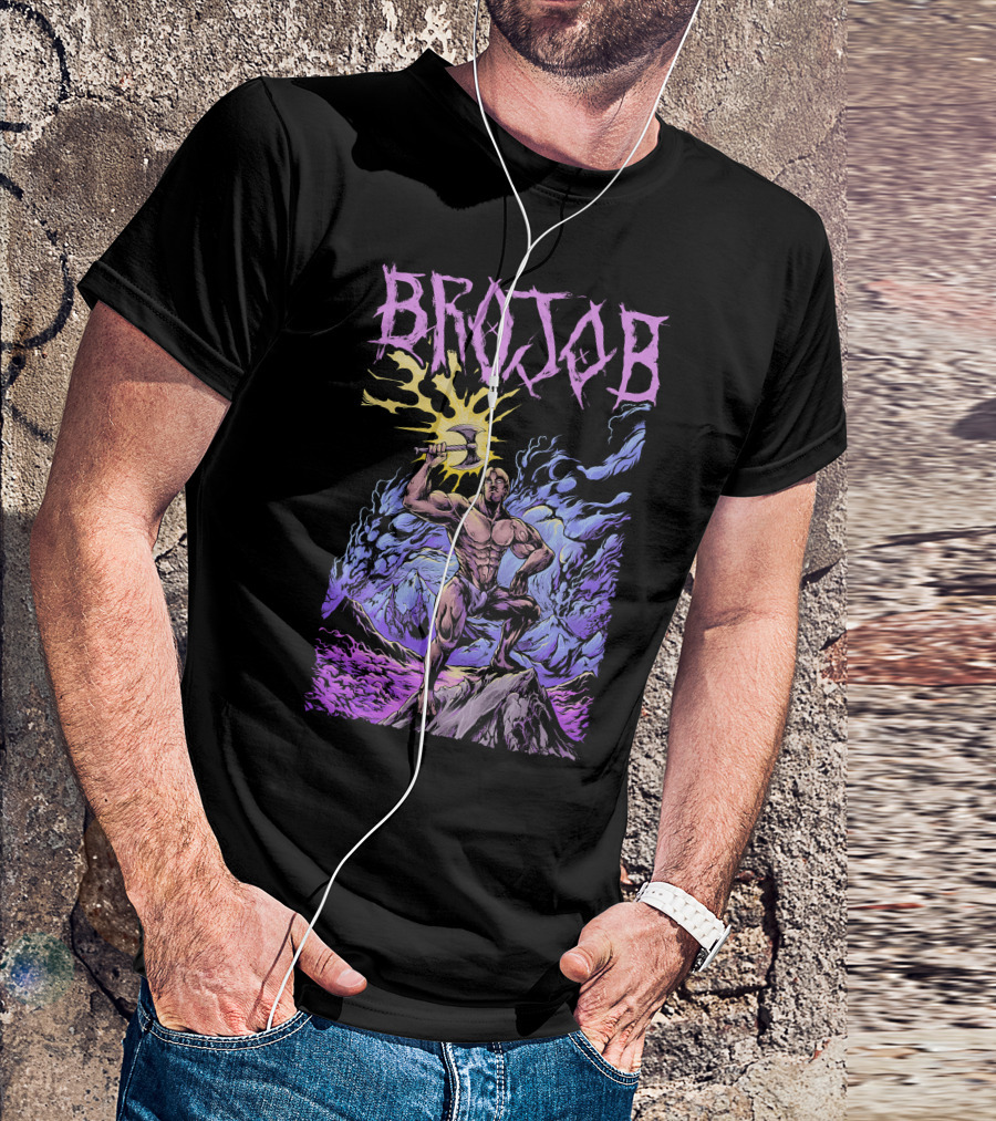 BROJOB Warrior With Axe In Vibrant Mountain Landscape T-Shirt