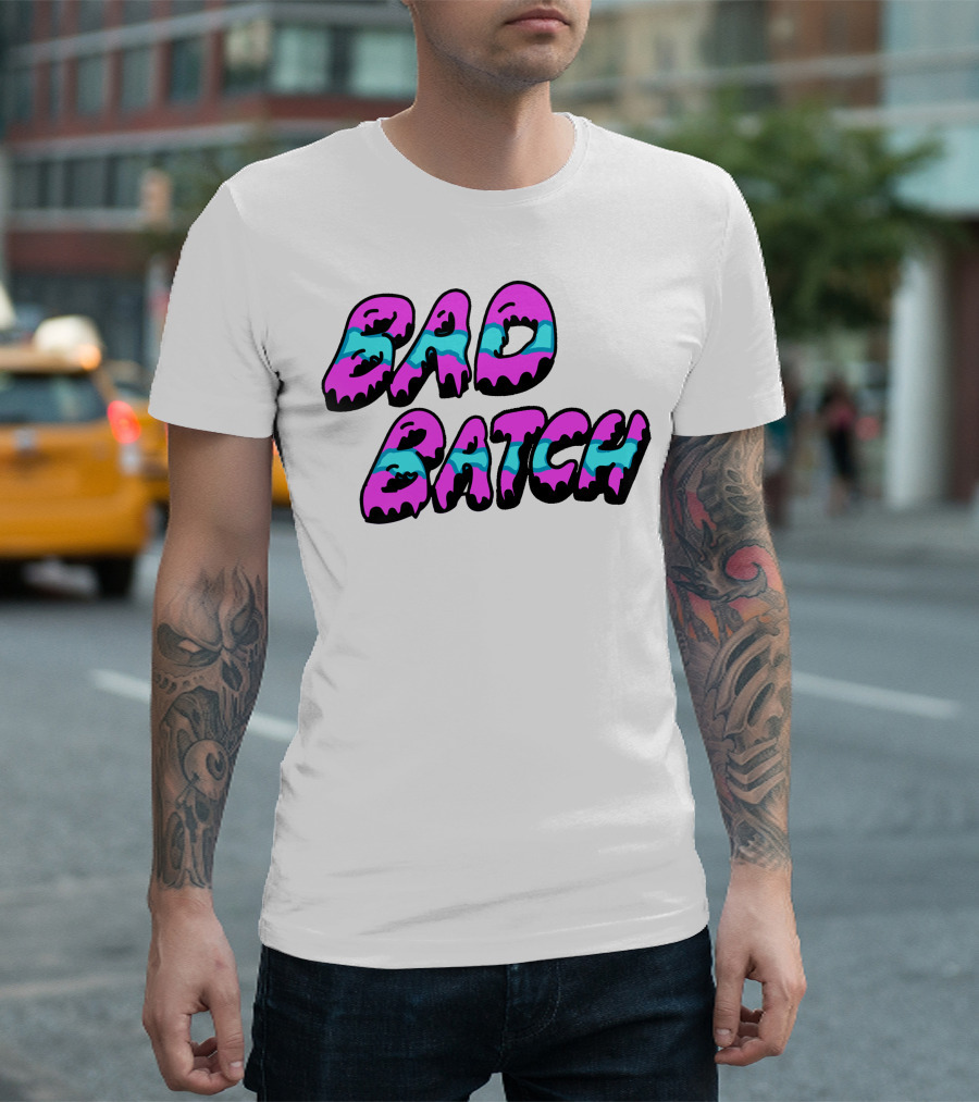 Bad Batch Dripping Pink And Blue Text T-Shirt