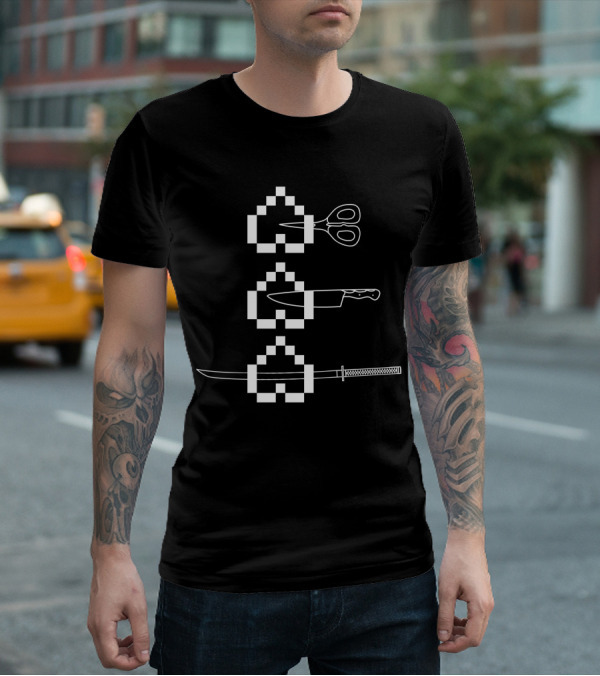 Rubiuscorp Heart Pixel Scissors Knife Katana T-Shirt