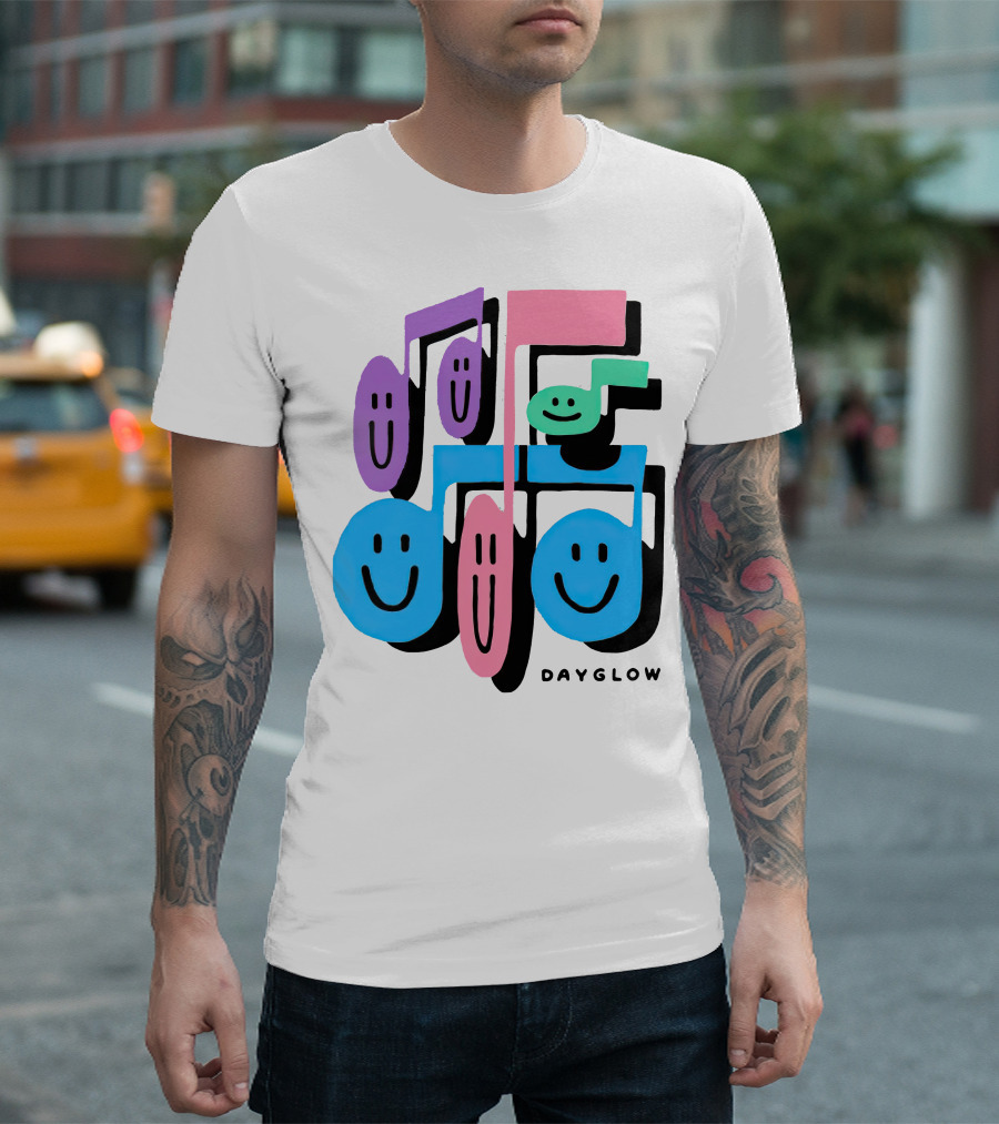 Dayglow Smiling Musical Notes Colorful T-Shirt