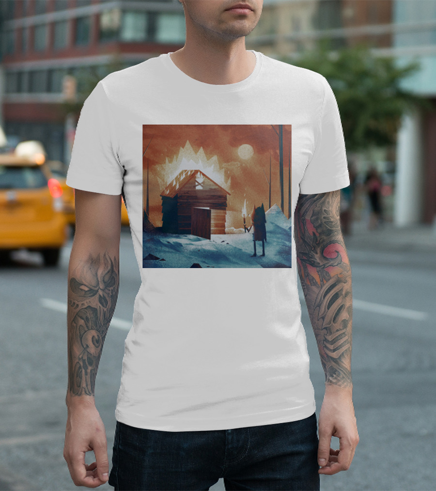 Galleons Merch Cabin Under Twilight With Frozen Forest And Firelight T-Shirt