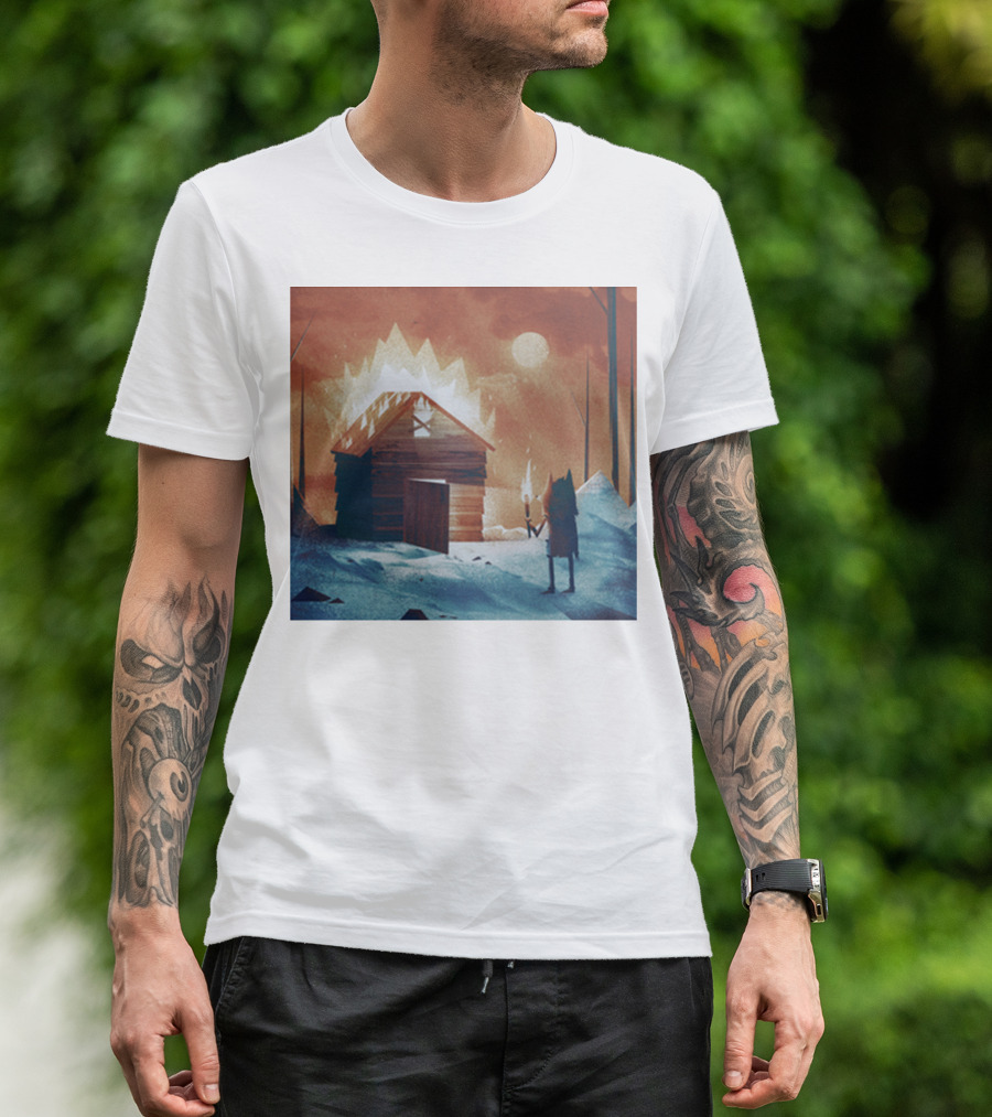 Galleons Merch Cabin Under Twilight With Frozen Forest And Firelight T-Shirt
