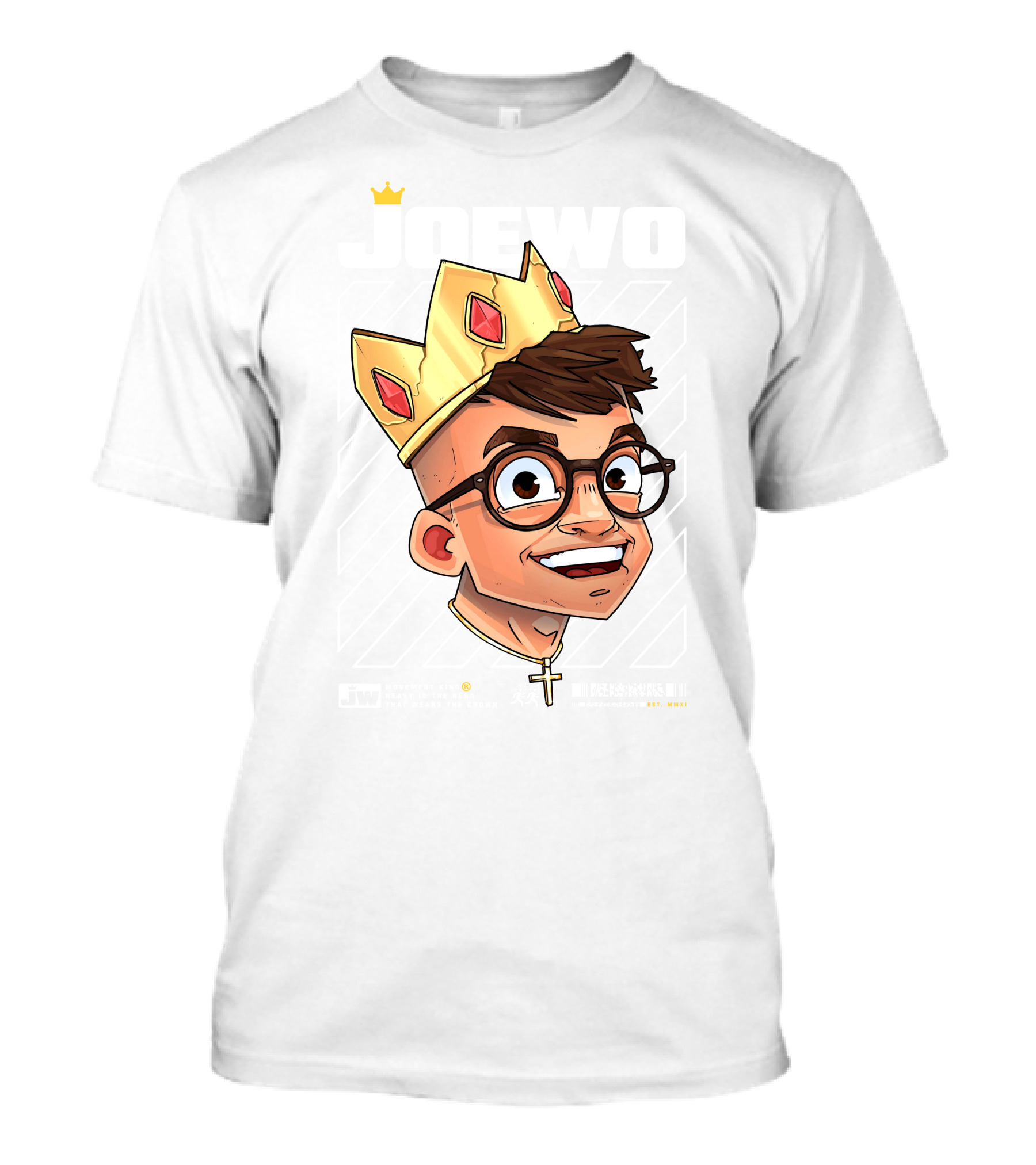 Joe Woe Thirt Crowned Cartoon With Glasses And Cross Necklace T-Shirt