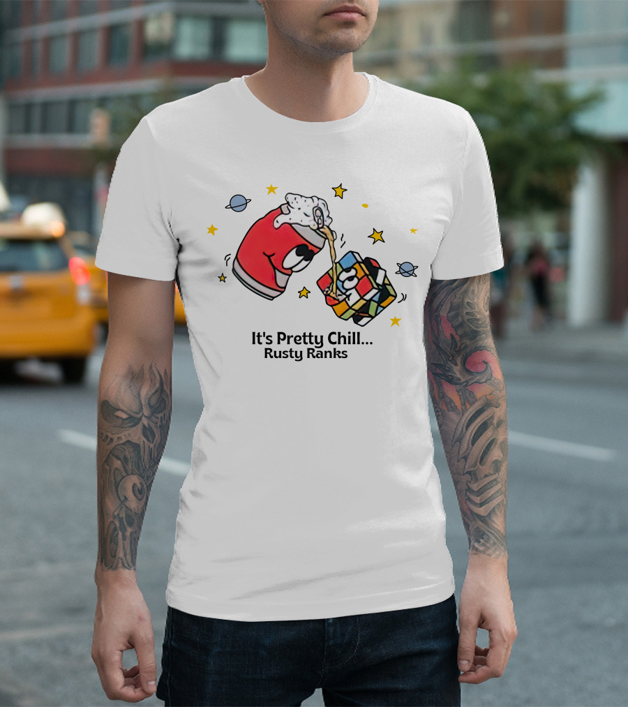 It's Pretty Chill Rusty Ranks Friday Beers Merch Rubik's Cube Planets Stars T-Shirt