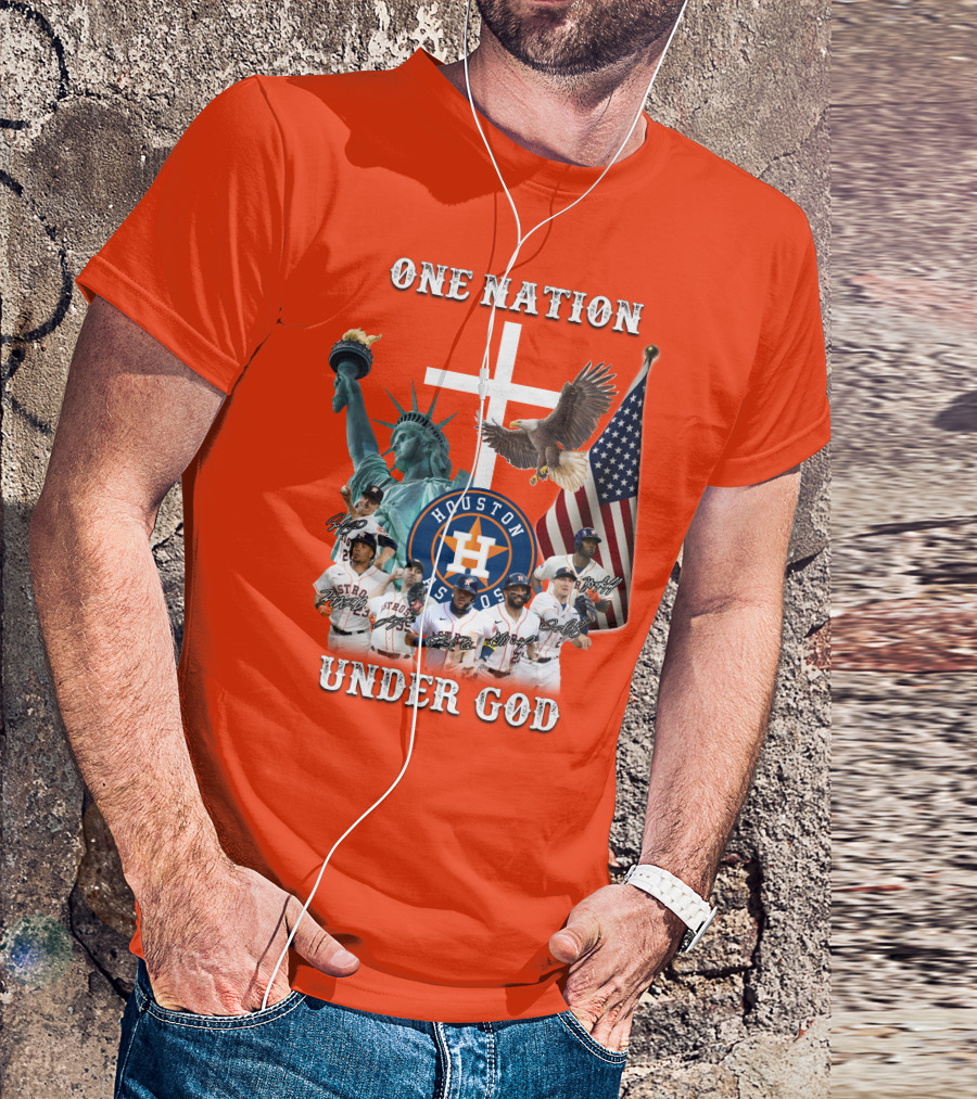 One Nation Under God Houston Astros Statue Of Liberty American Flag T-Shirt