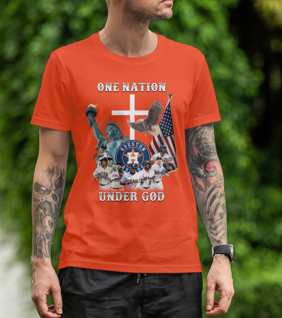 One Nation Under God Houston Astros Statue Of Liberty American Flag T-Shirt