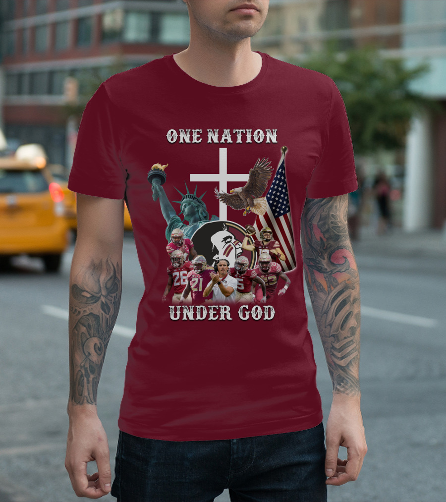 One Nation Under God Florida State Seminoles Football Statue of Liberty Eagle Flag T-Shirt