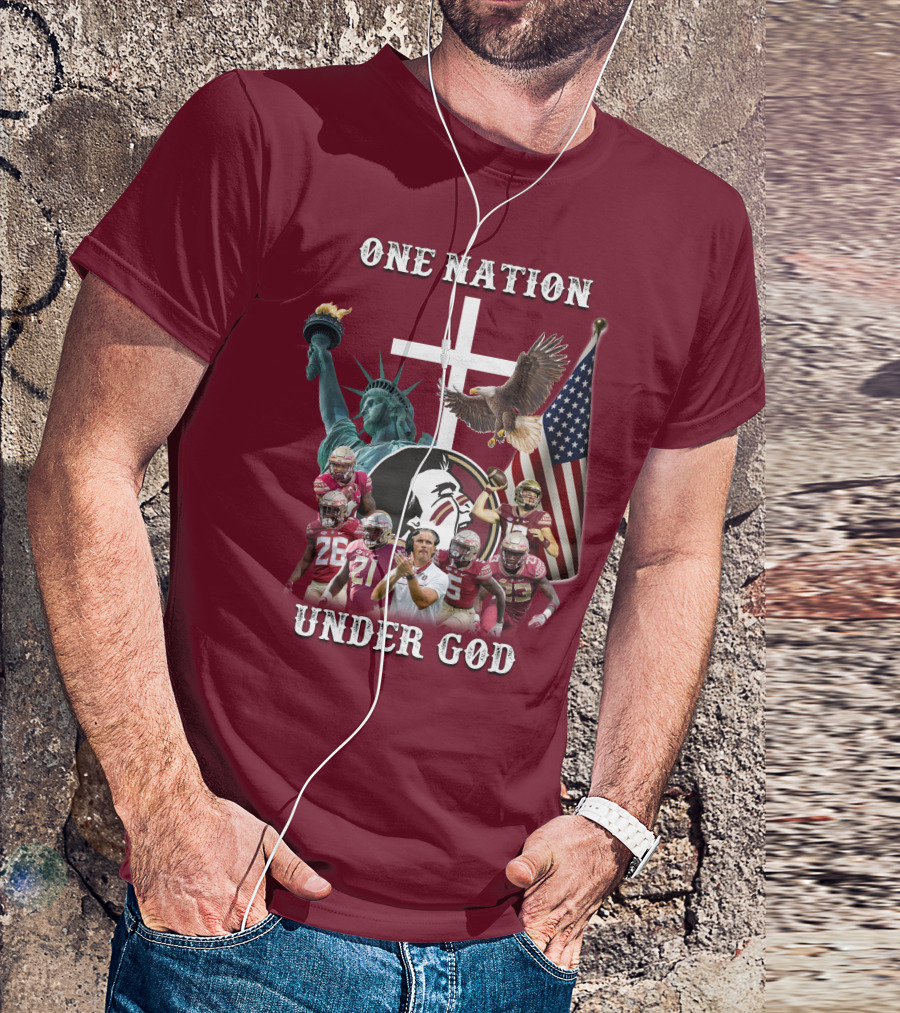 One Nation Under God Florida State Seminoles Football Statue Of Liberty Eagle Flag T-Shirt