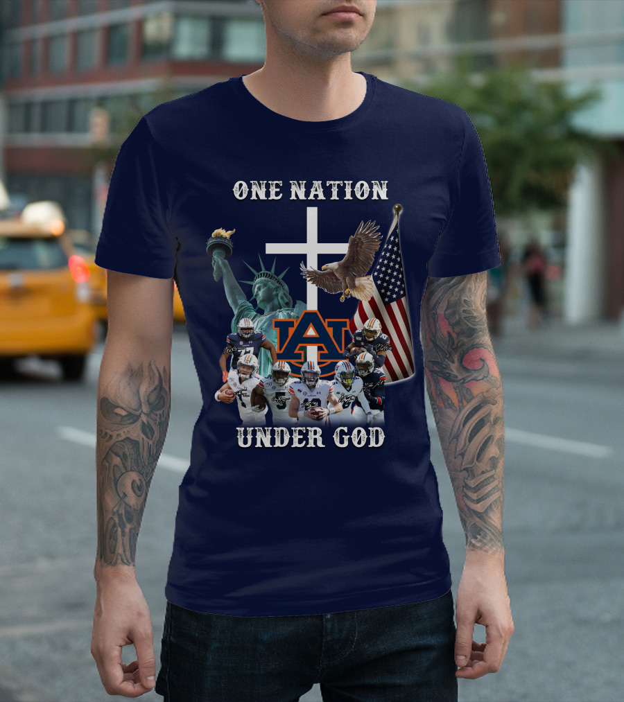 One Nation Under God AU Team With Liberty Cross And Flag T-Shirt