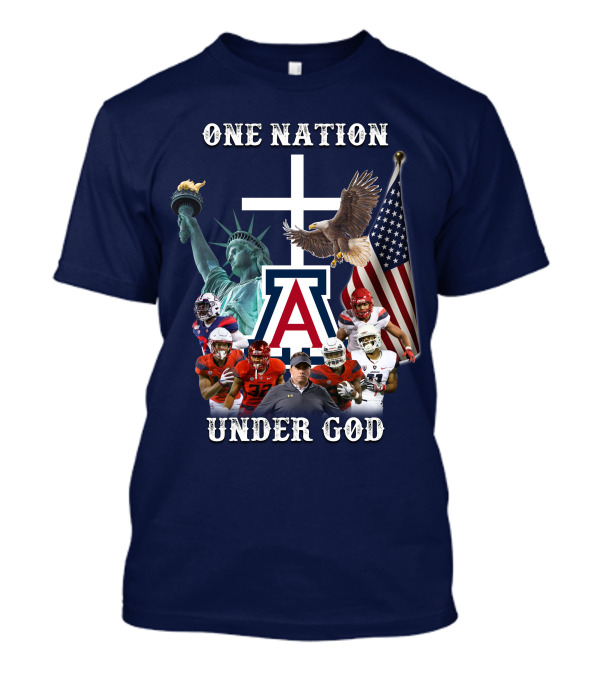 One Nation Under God Coach With Statue Of Liberty, Flag, Eagle, And Football Players T-Shirt