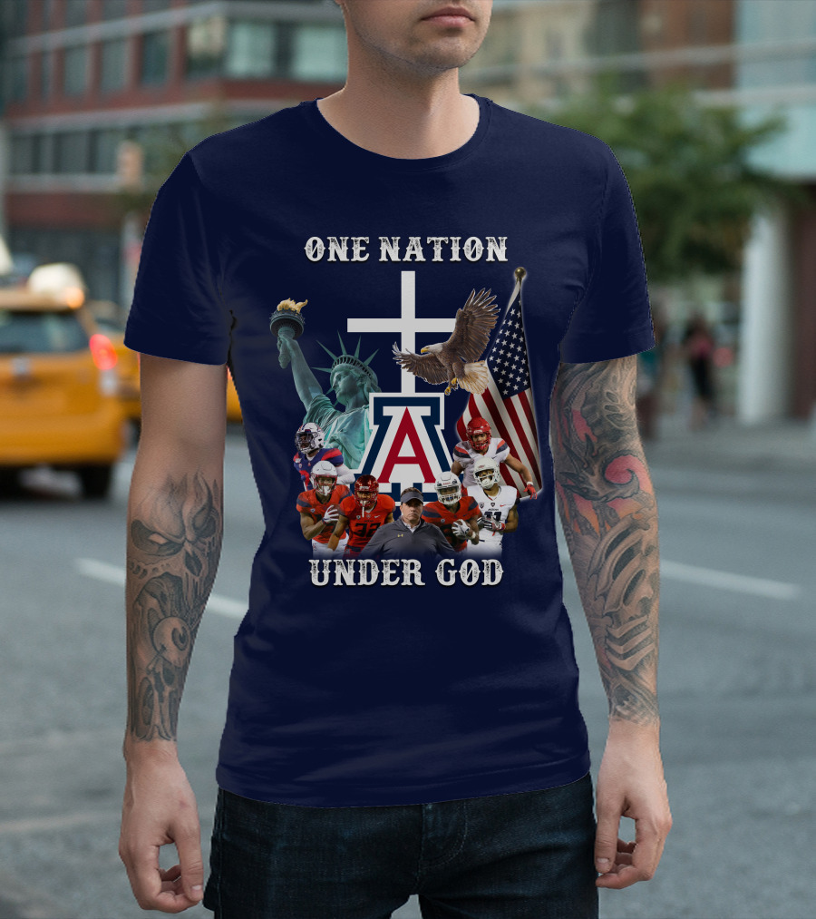 One Nation Under God Coach With Statue Of Liberty, Flag, Eagle, And Football Players T-Shirt