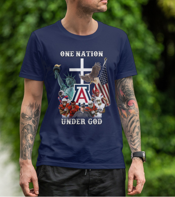 One Nation Under God Coach With Statue Of Liberty, Flag, Eagle, And Football Players T-Shirt
