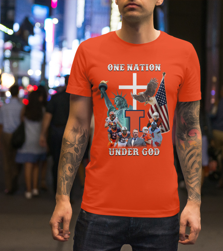 One Nation Under God Statue Of Liberty American Flag Football Team T-Shirt