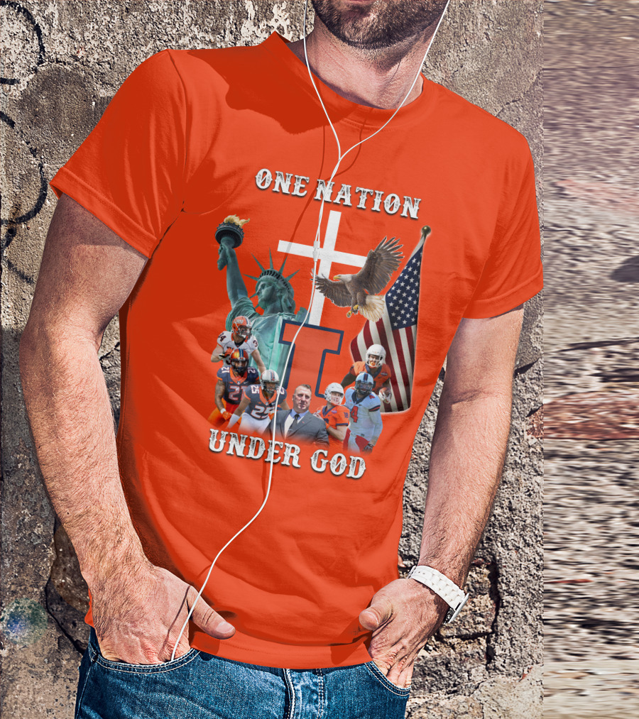 One Nation Under God Statue Of Liberty American Flag Football Team T-Shirt