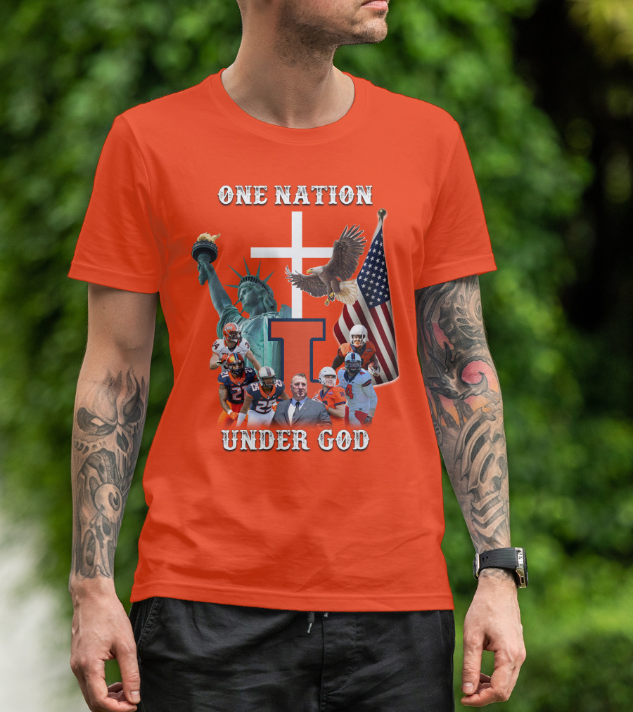 One Nation Under God Statue Of Liberty American Flag Football Team T-Shirt