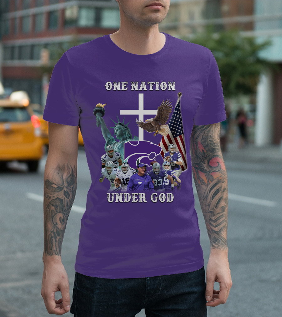 KSW Nation One Nation Under God Statue Of Liberty Cross American Flag Eagle Football T-Shirt