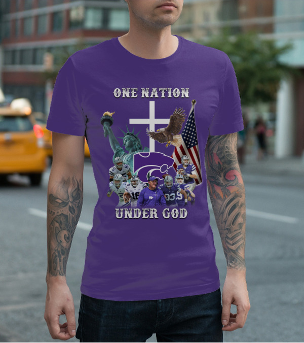 KSW Nation One Nation Under God Statue Of Liberty Cross American Flag Eagle Football T-Shirt