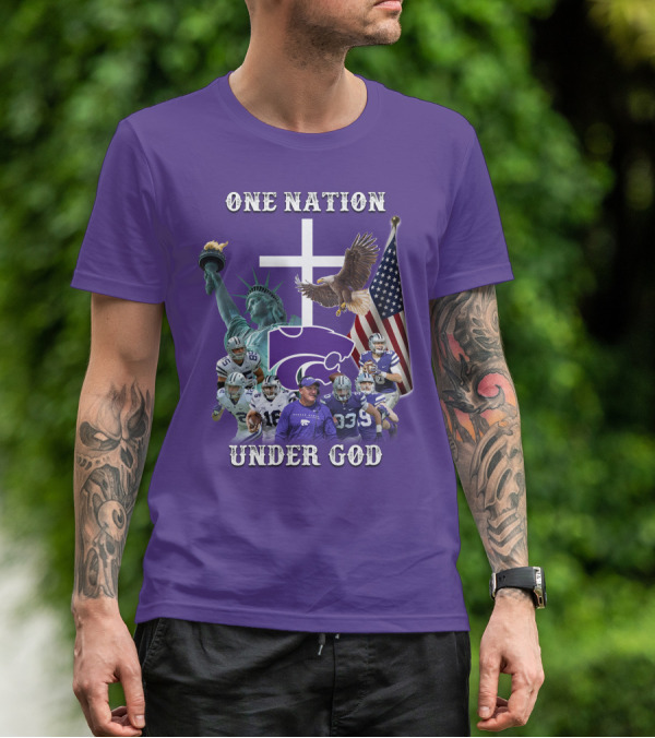 KSW Nation One Nation Under God Statue Of Liberty Cross American Flag Eagle Football T-Shirt