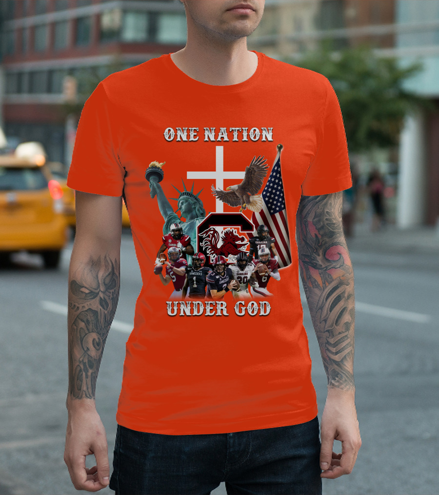 One Nation Under God South Carolina Gamecocks Football Liberty American Flag Eagle T-Shirt