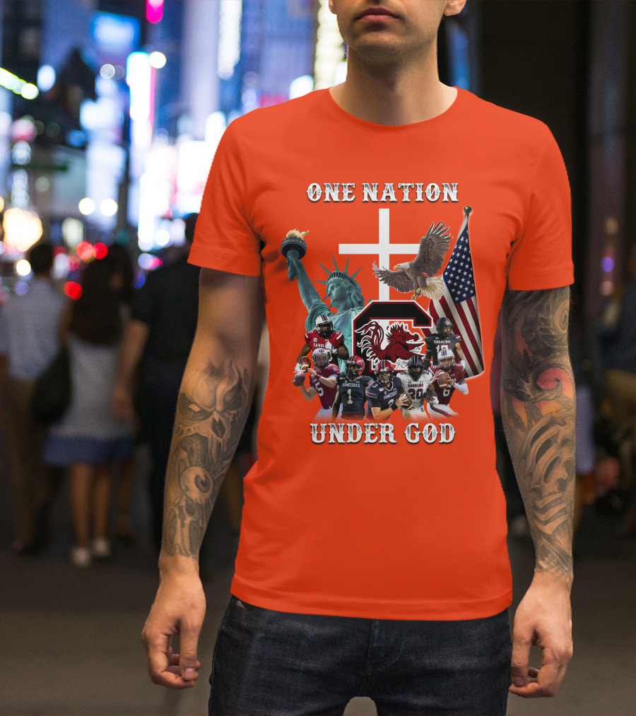One Nation Under God South Carolina Gamecocks Football Liberty American Flag Eagle T-Shirt