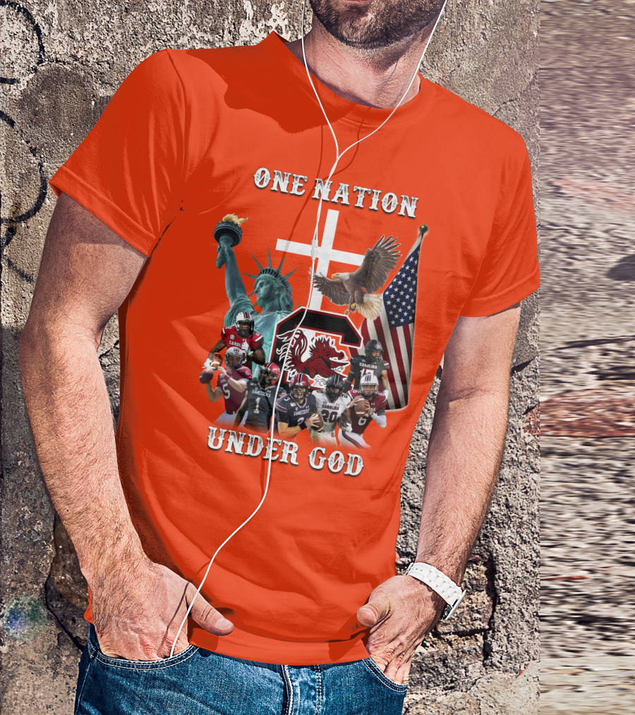 One Nation Under God South Carolina Gamecocks Football Liberty American Flag Eagle T-Shirt