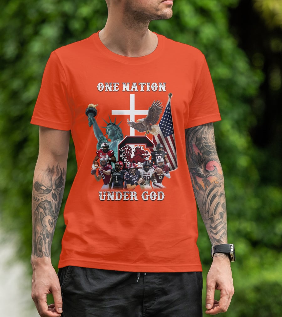 One Nation Under God South Carolina Gamecocks Football Liberty American Flag Eagle T-Shirt