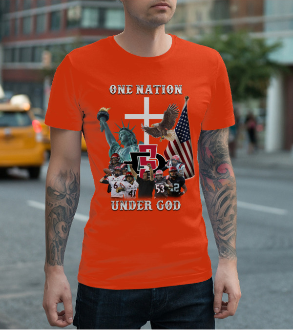 SDSA One Nation Under God Coach Statue Liberty Flag Eagle Football T-Shirt